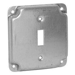 Electrical Box Cover 1-Gang Flat Square Duplex Receptacle Silver Metal 4 Inches 