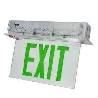 C-Lite LED Recessed Edgelit Exit Sign | Single Face | Green Letters | Battery Backup | Self-Test | Silver