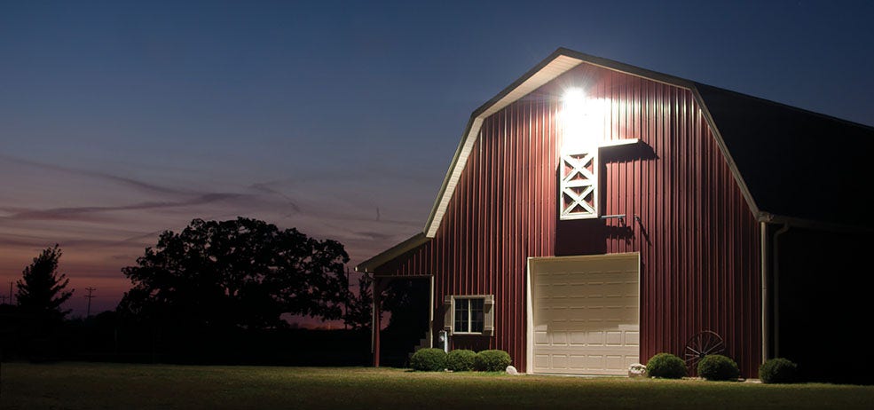led dusk to dawn lights on a barn