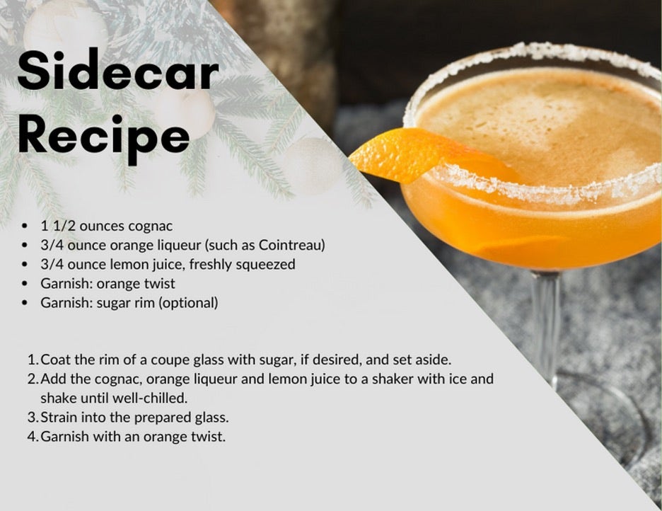 a sidecar recipe card with a list of ingredients needed
