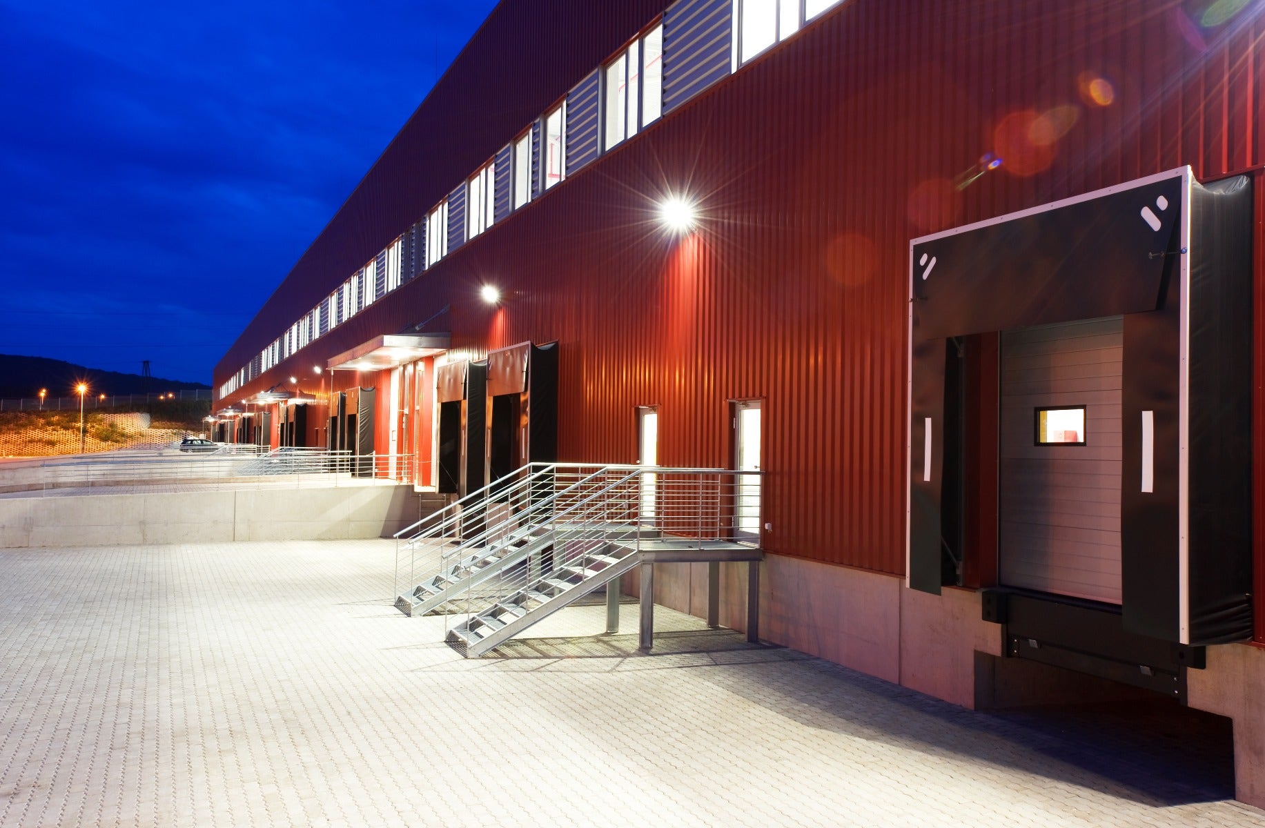 led wall packs on a warehouse