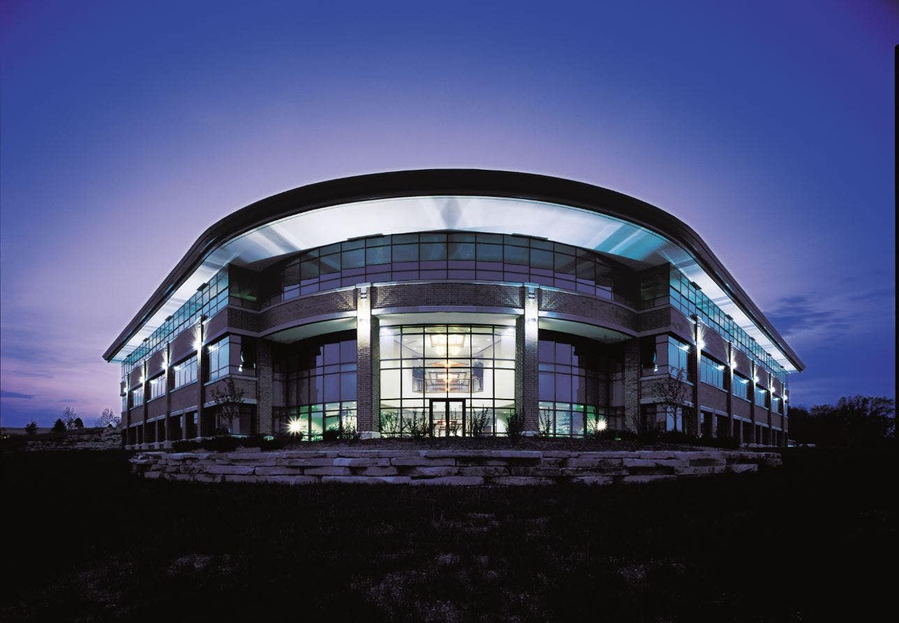 wall pack lights on an office building